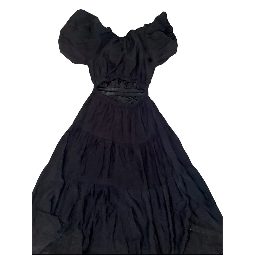 ANTHROPOLOGY MOON RIVER PUFF SLEEVE BACK CUTOUT SMOCKED WAIST MIDI DRESS SMALL - Picture 10 of 16